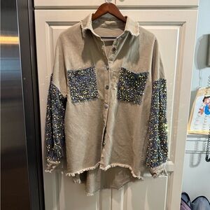 Button-Up Shirt with Sequin Accents